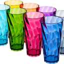 US Acrylic Optix Plastic Reusable Drinking Glasses (Set of 8) 26oz Iced-Tea Cups in Jewel Tone Colors | BPA-Free Tumblers, Made in USA | Top-Rack Dishwasher Safe