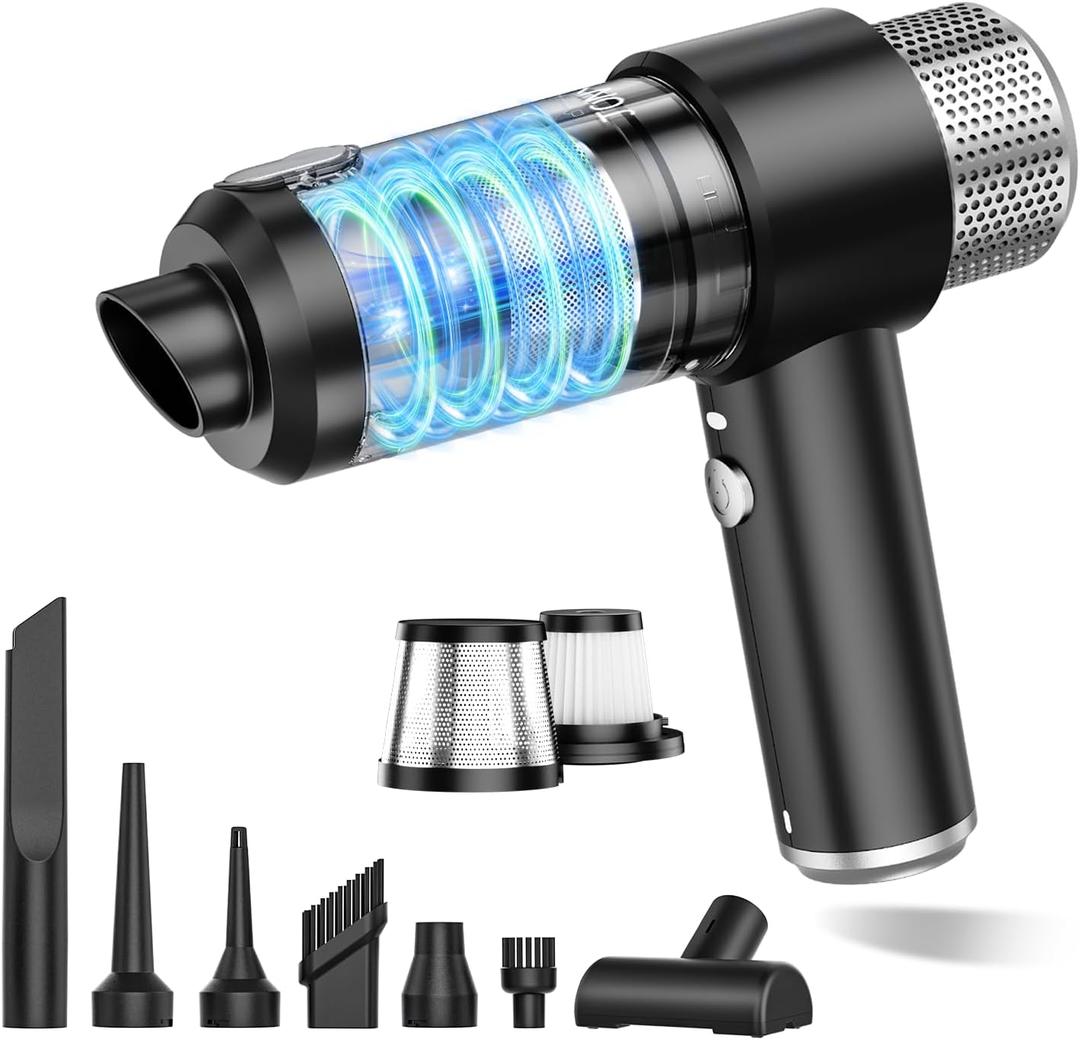 JONYJ Handheld Car Vacuum Cleaner, 16000PA Hand Held Vacuum Portable Cordless, 2 in 1 Air Duster and Vacuum Cleaner with LED Light, Multi-Nozzles, 120W High Power Mini Vacuum for Home, Pet, Office (Black & Silver)