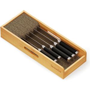 SpaceAid Knife Drawer Organizer Bamboo Insert Dock, Kitchen Steak Knives Holder Organizers Block for Drawer in Storage Organization (Small)