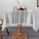 Waterproof Cotton Linen Washable Tablecloth Farmhouse Wrinkle Free Square Burlap Table Cloths 52x52 Inch Grey Heavy Weight Table Cover with Tassels for Kitchen Dinning Party Holiday