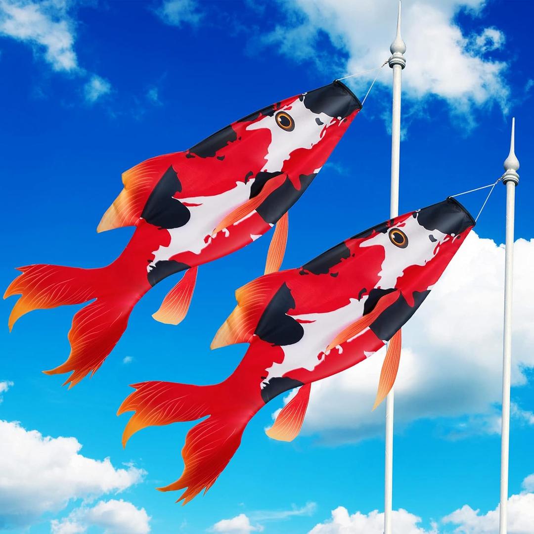 Boao Realistic Fish Windsock Red Fish Windsock Red Koi Fish Outdoor Decor Windsock Flag Hanging Decor for Wall Tree Front Patio Lawn Garden, Party and Festival Decoration, 46 Inches (2 Pieces)