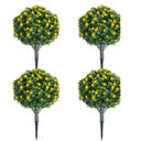 Yunlly 4 Pcs Artificial Flowers Fake Boxwood Topiary Ball Tree 27 Inch Outdoor Faux Bush Balls, Realistic UV Resistance Fake Shrub Plant with Spike for Garden Porch Patio Indoor Decor (Yellow)