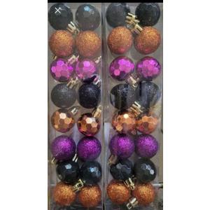 32 Halloween Mardi Gras Mini 1.18" Tree Glitter Ornaments 2 Sets of 16 Orange Black Purple Glittery Ornament Balls in Assorted Colors, 32 Pieces Christmas