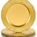 13" Line Gold Charger Plates, Classic Chargers for Dinner Plates, Reusable Plastic Table Setting Bulk Event, Party, Wedding, Festival, Baby Shower