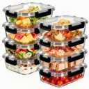 8-Piece 36oz Glass Meal Prep Container Set Clear Glass Food Storage Containers Set, Airtight Food Storage Containers for Coffee, Sugar, Flour, Spices, BPA-Free