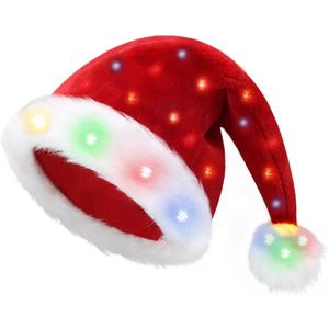 Santa Hat Plush Light Up Funny Christmas Hat 2025 years old For Adult or Kids (Two Pieces-Kids, Red Hats-kidsdiy+gift Box)