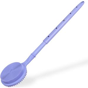 Back Scrubber for Shower, (16-24 Inch) Extendable Bath Brush Long Handle for Shower, Silicone Body Scrubber with Handle, Back Brush for Shower Men and Women,Easy to Clean (Purple)