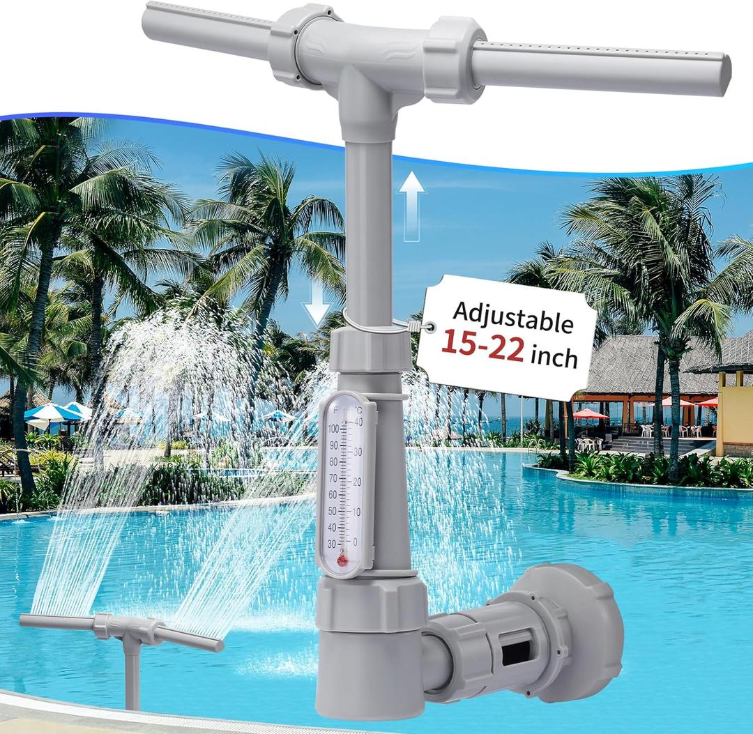 Patented Swimming Pool Fountains - Fit Inground & Above Ground Pool, Water Fun Waterfall Pool Jet Aerator Cooler, Extend Adjustable Pipe Pool Sprinkler Dual Spray Swimming-Pool Garden Decor