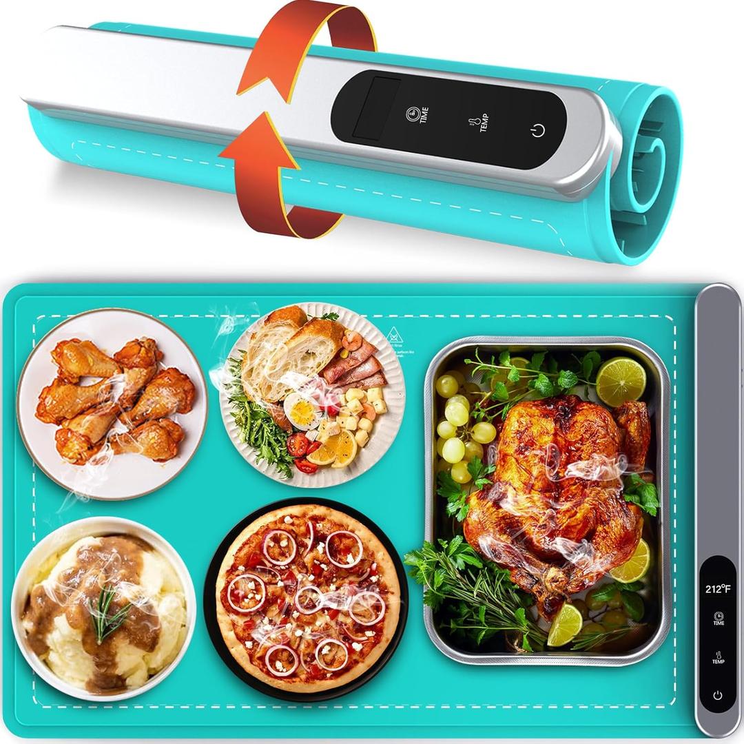 Food Warming Mat, Upgraded Graphene Full Surface Heating Foldable Heater Food Pad, Compact Silicone Materials, 6 Heat Settings, Multifunctional Food Warmers for Parties Buffet, Events, Daily Life Use (24 x 15 x 0.7 inches)