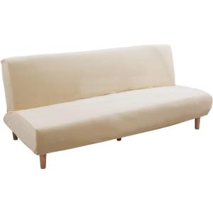 Futon Slipcover Velvet Stretch Armless Sofa Cover Elastic Washable Couch Sofa Furniture Protector for Folding Futon Moving Sofa Bed Without Armrests (Velvet Beige)