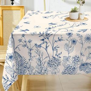 Hexagram Floral Tablecloth 60x84 Inches Rectangle Flower Summer Table Cloth Stain Resistance Restaurant, Picnic, Indoor and Outdoor Decoration Dining Blue