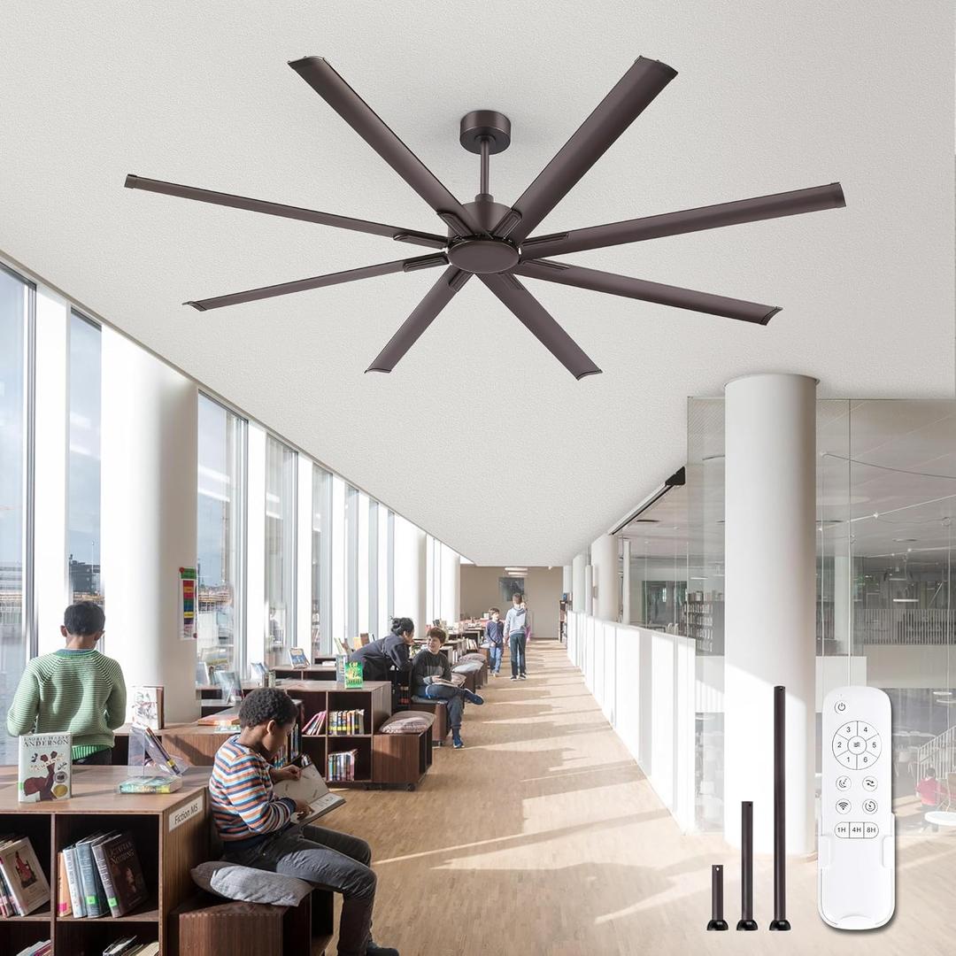 ZMISHIBO 84 Inch Ceiling Fans No Light, Large Industrial Ceiling Fan with 8 Aluminium Blades, Quiet DC Motor, 6 Speeds, Modern Ceiling Fan without Light for Garage/shop/living room,Oil-bronze