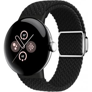 Braided Magnetic Band Compatible with Google Pixel Watch 1/2/3/4 41mm 45mm, [Upgraded Magnets do not fall off] Adjustable Stretchy Nylon Strap for Pixel Watch Wristbands Women Men (Black)