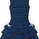 WDIRARA Toddler Girl's Denim Dress Cute Sleeveless Layered Ruffle Cami Dress Dark Wash 6Y