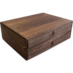 2-Drawer Wooden Desk Organizer Wood Desktop Storage Cabinet A4 File Cabinet Tabletop Storage Box Desk Drawer Organizer Paper Holder Carbonization for Home Office Workspace
