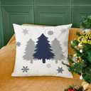 CaliTime Christmas Throw Pillow Covers Decorative 18 X 18 Inches Set of 4 Cozy Fleece Trees Deers Car Snowflakes Cushion Cases for Couch Sofa Bed Living Room Farmhouse Navy Blue
