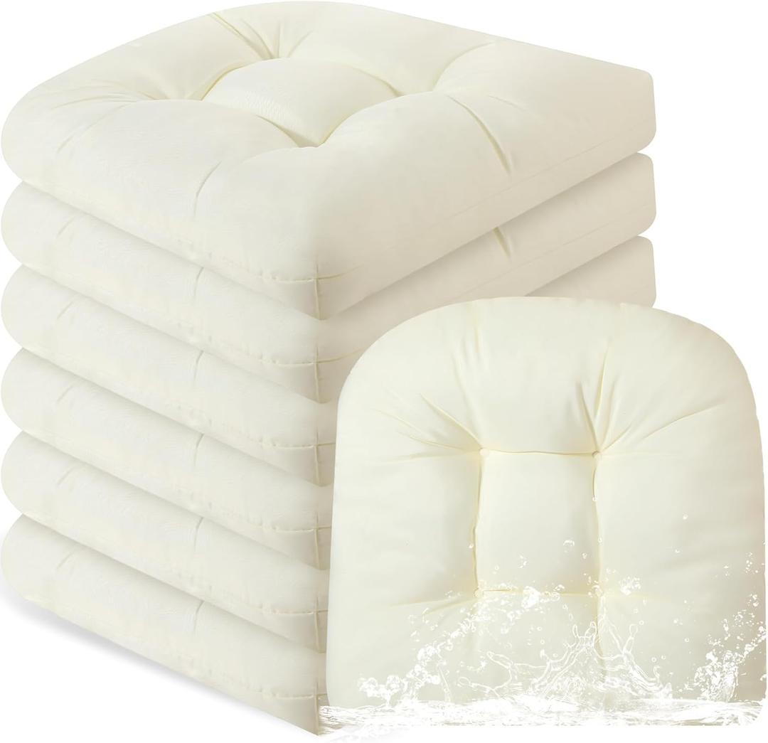 Thyle Outdoor Chair Cushions Set of 6 Waterproof Sun Protection Square Tufted Overstuffed Patio Furniture Seat Cushion for Patio Funiture Dining Indoor 19" x 19"(Beige)