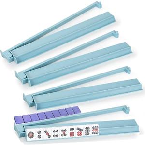 czzwak Mahjong Rack with Pushers, 4-Piece Premium Acrylic Mahjong Racks with Built-in Pushers & Rotating Bases - Set for Easy Play (Light Blue)