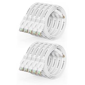 Cat 6 Ethernet Cable 1ft (10 Pack) (at a Cat5e Price but Higher Bandwidth) Flat Internet Network Cables - Cat6 Ethernet Patch Cable Short - White Computer LAN Cable with Snagless RJ45 Connectors (1 FT-10Pack)
