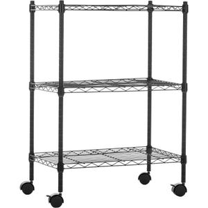 Amazon Basics 3-Shelf Adjustable, Heavy Duty Storage Shelving Unit on 2'' PP Plastic Wheel Casters, Metal Organizer Wire Rack, 23.2" L x 13.4" W x 32.75" H, Black