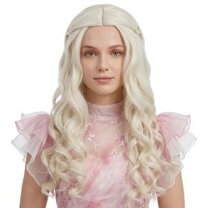 Miss U Hair Long Platinum Blonde Curly Wig with Braid Costume Wig for Halloween Cosplay
