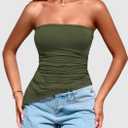 PRETTYGARDEN Tube Tops for Women Trendy Summer 2026 Spring Fashion Going Out Y2K Clothes Asymmetrical Ruched Strapless Shirts (Green)