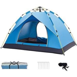 Wind Tour Lightweight Backpacking Camping Tent Waterproof Double Layer Family Tent for Hiking Fishing Outdoor Travel Picnic（Single-Layer Instant Tent | Blue | 4 Person）