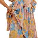 ROAONOCOMO Women Floral Pajama Set Ruffle Puff Sleeve Peplum Shirt Coquette Pj Set Bow Babydoll 2 Piece Shorts Outfit (Yellow, S)