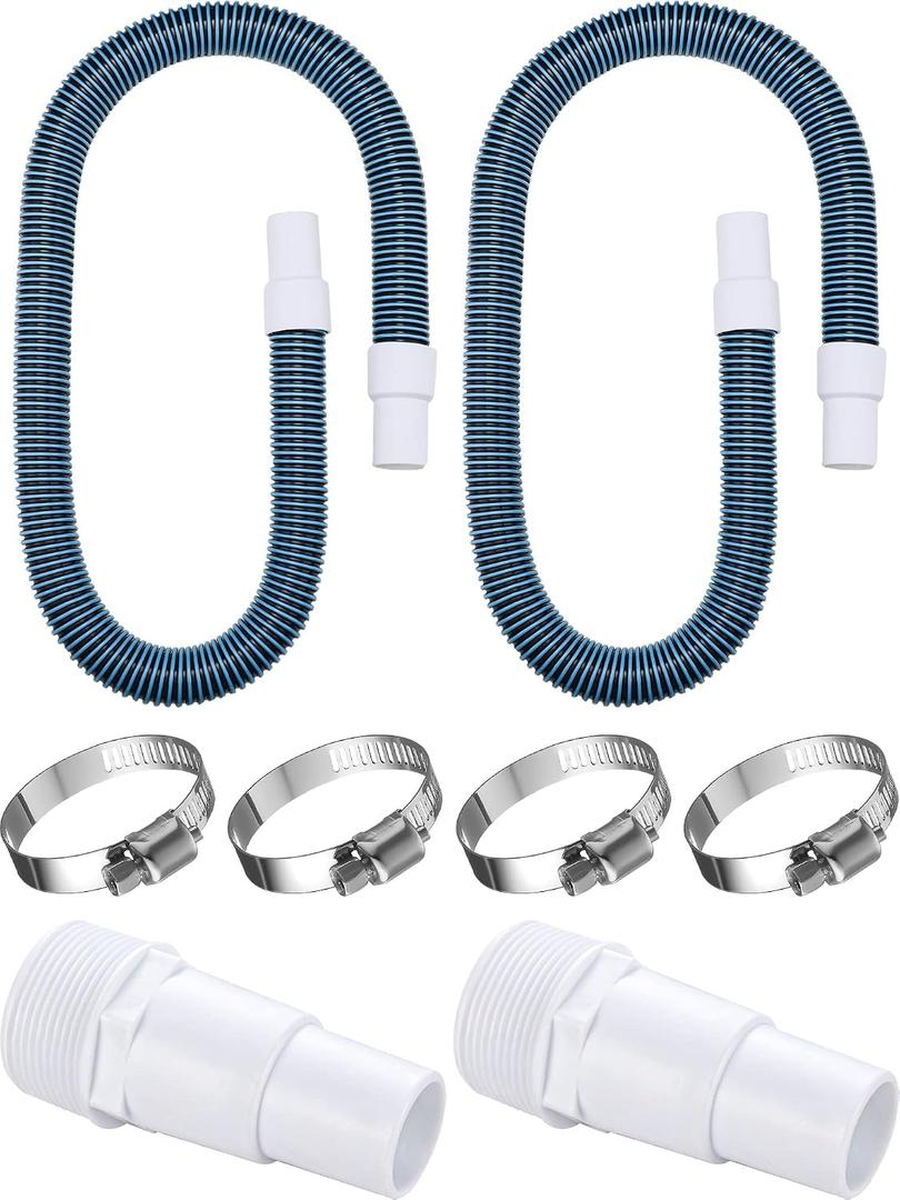Jadive 2 Pack 1 1/2 Swimming Pool Filter Hose Replacement Kit 59 Long Pool Vacuum Hoses Universal 1.25/1.5 Inch Combo Hose Adapter with Clamps and Tape for Above Ground Pool(Dark Blue)