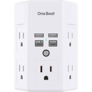 Surge Protector, 5 Outlets Extender with 4 USB Ports(USB C PD20W), 3-Side 1680J Power Strip Multi Plug Outlet Expander, USB Wall Charger, Outlet Splitter Adapter Wall Mount for Home Office(White)