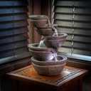 Alpine Corporation WIN1138 13" Indoor Tabletop Tiering Bowls Water Fountain with LED Lights Cascading Water Feature for Home, Office, Meditation, and Relaxation, Dark Gray