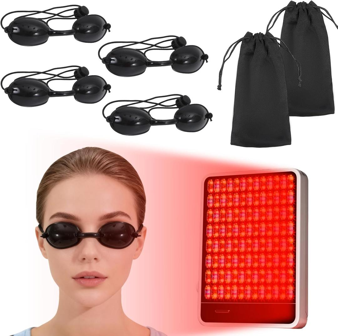 4 PCS Red Light Therapy Glasses, Half - clear Eyes Protection for Tanning Bed Goggles, Safety Glasses for Sunbathing & Laser Beauty Treatment, Black Wearing length adjustable Protective Goggles
