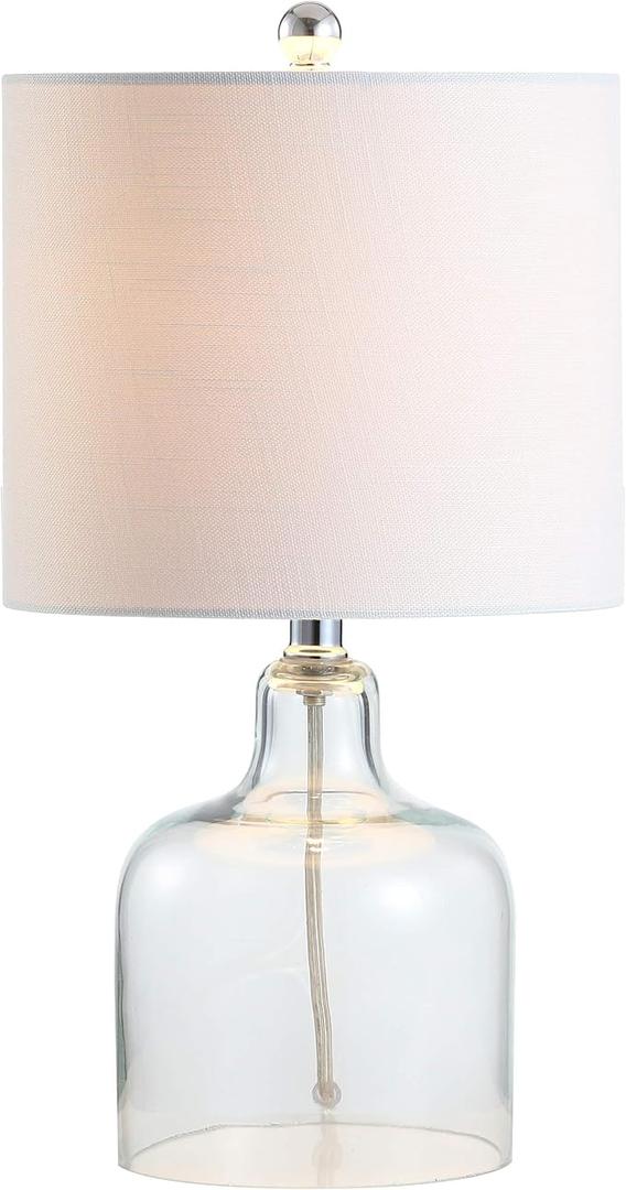 JONATHAN Y Gemma Glass Bell Table Lamp 19", Clear
White Linen Round Shade, Chrome Metal Hardware, Rotary Switch, Transitional Minimalist Style, LED Bulb Included