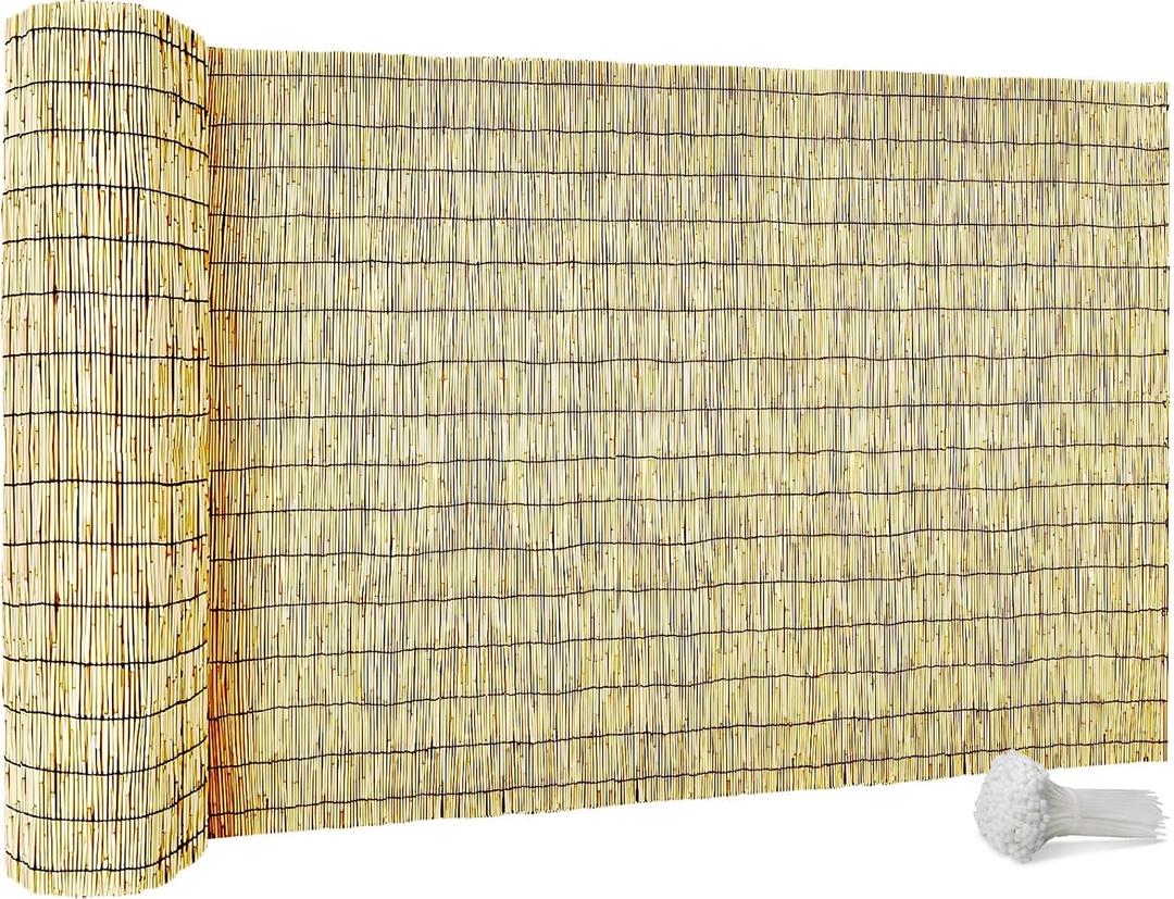 Reed Fencing Rolls, Decorative Bamboo Fencing 3x16FT High Roll Reed Screen, Bamboo Curtains for Balcony Patio Garden Backyard Outdoor (Natural Color) (3x16FT)