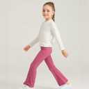 Deuerr Girls' Flare Leggings with Pockets Trendy Girls' Ribbed Knit Bell Bottoms High Waisted Yoga Pants Black for 4-12Years (Pink)