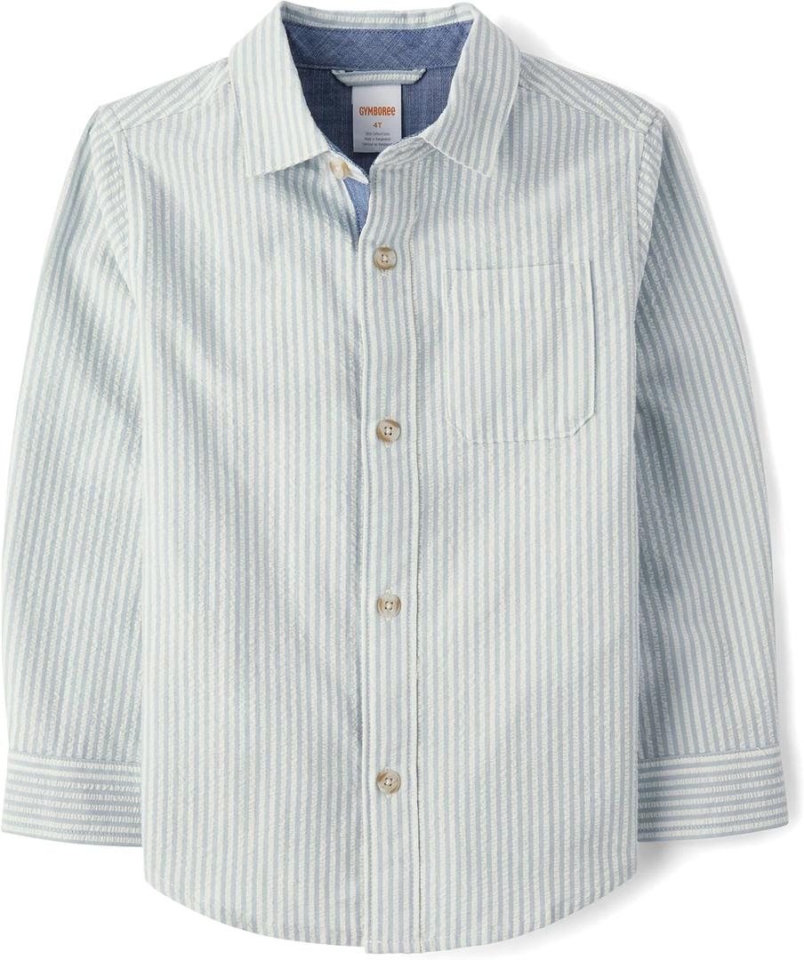 Gymboree Boys' and Toddler Long Sleeve Button Up Shirt (10, Dusty Robin)