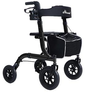 Henmnii Rollator Walker for Seniors, Lightweight Foldable All Terrain Rolling Walker with seat, Aluminum Walkers with 10 inch Rubber Wheels, Handles and Backrest for Seniors and Adult