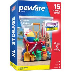 Jumbo 5 Gallon Size Zip Bags with Double Zippers, Clear Plastic Storage Bags for Household and Travel Use, Clothes and Toys, Large Assorted Sizes for Moving and Organization 18"x24" [15 COUNT]