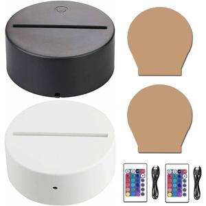 2-Pack 3D Night LED Light Base, LED Base for Acrylic 16 Colors LED Light Base with Remote Control and USB Cable for Bedroom Child Room Restaurant Shop (Black+White)