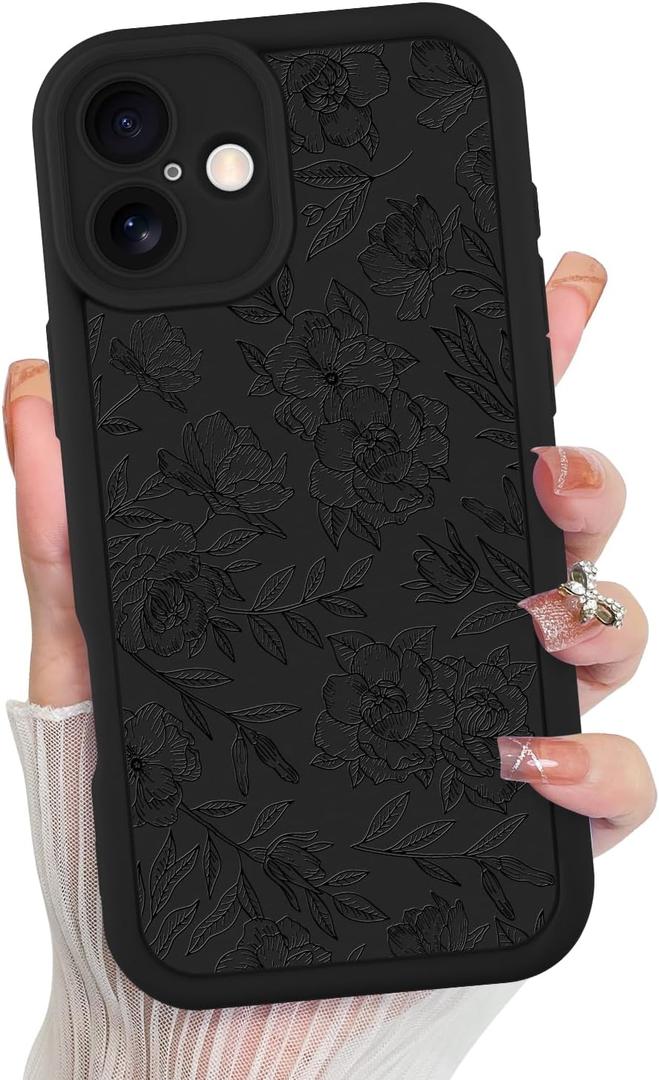MZELQ for iPhone 16 Plus Case, Silicone Floral Flower Cute Pattern, Camera Protection Soft Slim Shockproof for Girls Women -Black MZELQ for iPhone 16 Plus Case, Silicone Floral Flower Cute Pattern, Camera Protection Soft Slim Shockproof for Girls Women -Black