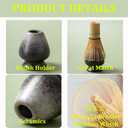 Japanese Matcha Set 7pcs - Ceramic Bowl & Hyaku Hon Tachi Bamboo Whisk (Chasen), Chashaku Spoon, Strainer, Cloth - Traditional Tea Ceremony Kit