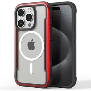 2 x RAPTIC Shield Magnetic for iPhone 15 Pro Case, Compatible with MagSafe, Shockproof Protective Clear Case, Military Grade 10ft Drop Tested, Durable Aluminum Frame, 6.1 inch, Red
