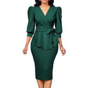 Yiershu Women's Bodycon Pencil Dress Wear to Work Sheath Suiting Dresses (Green, XL)