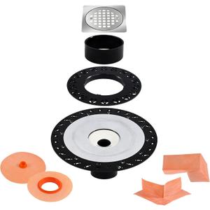 4 Inch Shower Drain Flange Kit Compatible with Schluter Kerdi Systems Shower Drain with Flange, Shower Floor Drain Kit, 304 Stainless Steel Grate & 2" ABS Flanges, Sliver Color