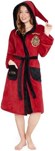 Harry Potter Womens Fleece Robe with Hood, Pockets, Tie Waist - Gifts for Her M