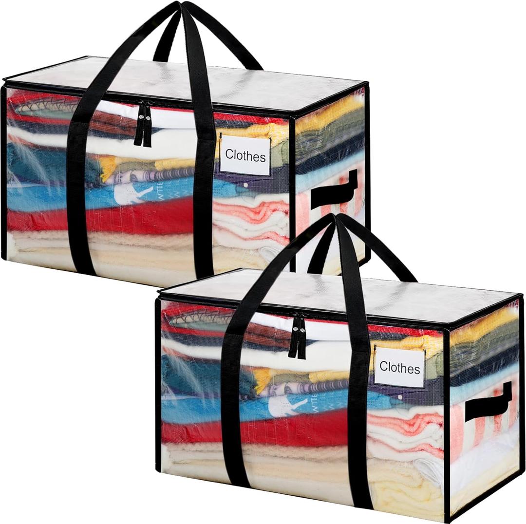 BAGAIL Heavy Duty Moving Bags with Strong Handle, Extra Large Moving Boxes, Storage Tote for Clothes, College Moving Supplies(Clear, 2 Pack) (80L-2pack-Standard)