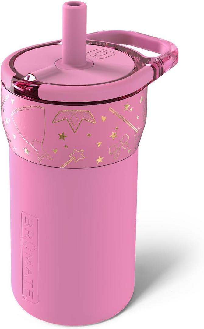 BrMate Leap 12oz 100% Leakproof Kids Tumbler with Handle and Silicone Soft Straw | Drop Resistant Silicone Sleeve | For Kids 4+ | Insulated Stainless Steel | Cup Holder Friendly | 12oz (Princess)