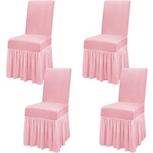 Skirted Dining Chair Covers (Pink, 4)