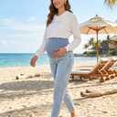 POSHGLAM Women's Maternity Boyfriend Jeans Over Belly Stretch Comfy Loose Casual Denim Pants with Pockets for Everyday Wear (Blue, L)