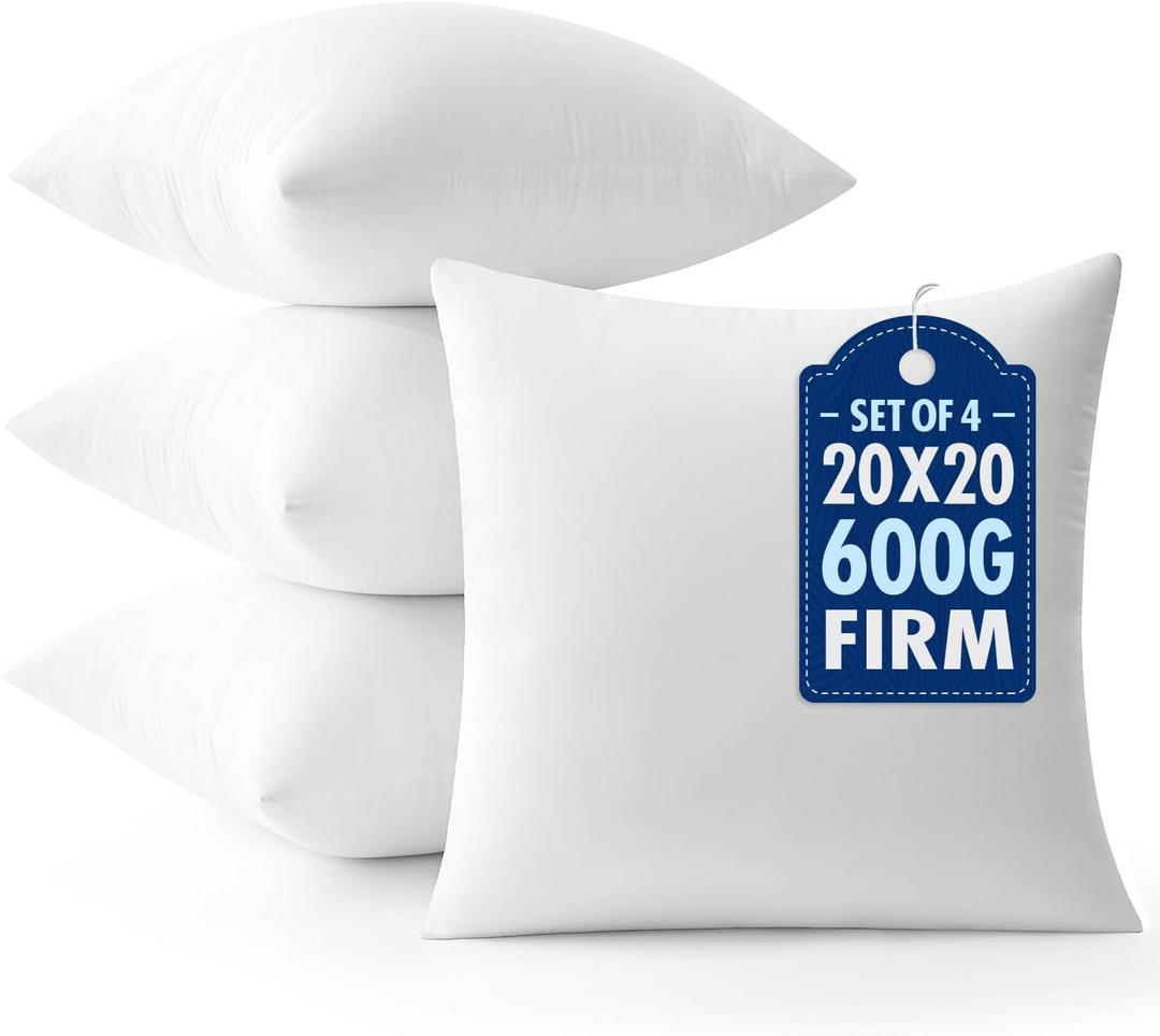 MIULEE Throw Pillows Inserts, Pack of 4 20x20 Inch 100% Virgin Fiber Filling Bed Couch Pillows